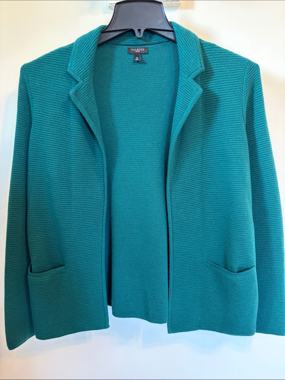 Talbots Petites Lambswool Blend Sweater Blazer Cardigan Emerald Green MP Pockets